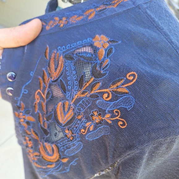 Free People Sundance Kid Western snap front Henley blue size Small - Picture 7 of 13